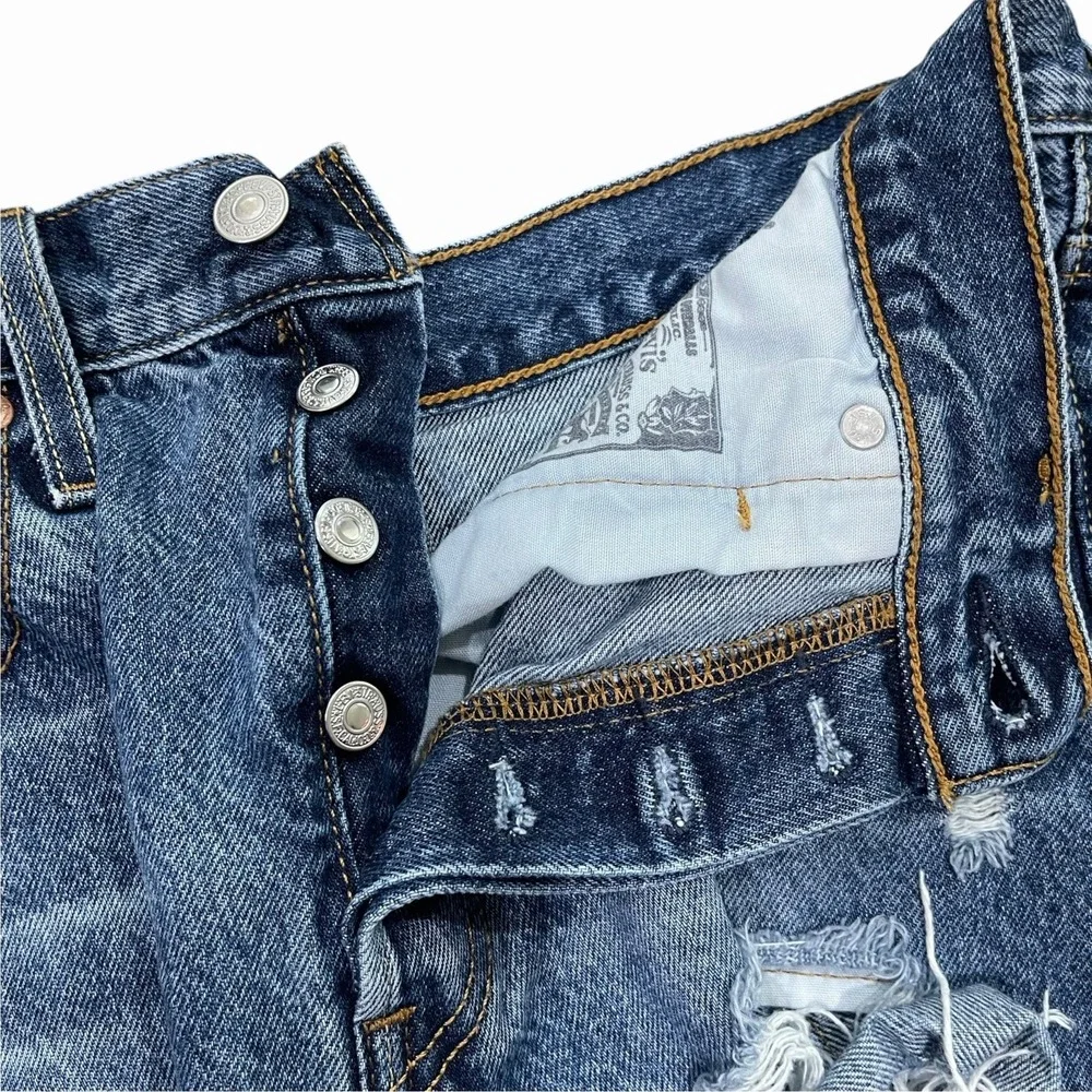 Levi's 501 Women's Cut Off Denim Shorts Blue Distressed Button Fly W28